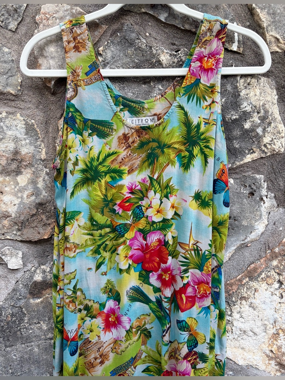 CITRON Santa Monica Tropical Caribbean Palm Dreams Maxi Sleeveless Dress MEDIUM